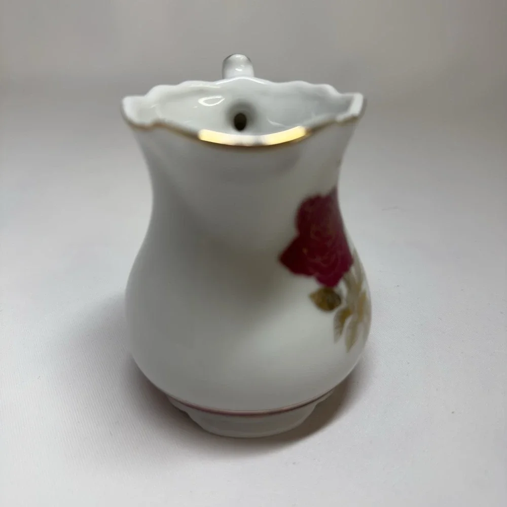 Vintage Nasco 40th Anniversary Fine China Tea Set 3pc White Gold Red Roses Japan